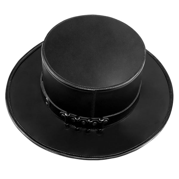 DEEPKEE original nubuck handmade full-grain genuine leather cowhide bag Black Dapper Steampunk Hat #HG144