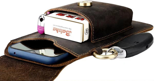 DEEPKEE original nubuck handmade full-grain genuine leather cowhide bag Waist Pack Outdoor Sports Tactical Leather Waist Pack side Cigarette Bag #6107