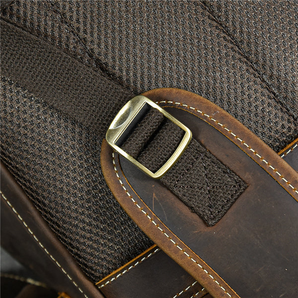 DEEPKEE original nubuck handmade full-grain genuine leather cowhide bag Dwight 18'' Cowhide Laptop Rucksack Backpack No9517