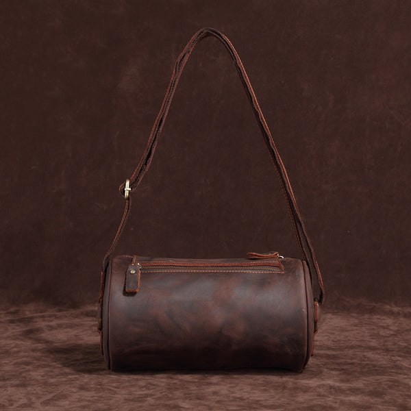 DEEPKEE original nubuck handmade full-grain genuine leather cowhide bag Vintage Leather Cylindricity Crossbody Bags No.SF061