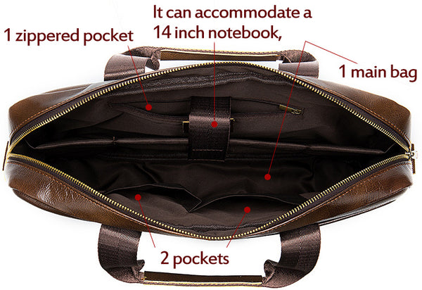 DEEPKEE original nubuck handmade full-grain genuine leather cowhide bag DEEPKEE LEATHER | 14 inch business briefcase No.2019A&2099