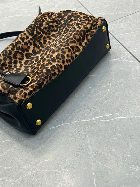 DEEPKEE original nubuck handmade full-grain genuine leather cowhide bag 豹紋 馬毛配牛皮 怠惰托特包 MN082702號