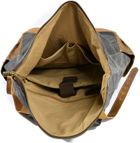 DEEPKEE original nubuck handmade full-grain genuine leather cowhide bag Classic Oil-Wax Canvas Drawstring Backpack #6105Z