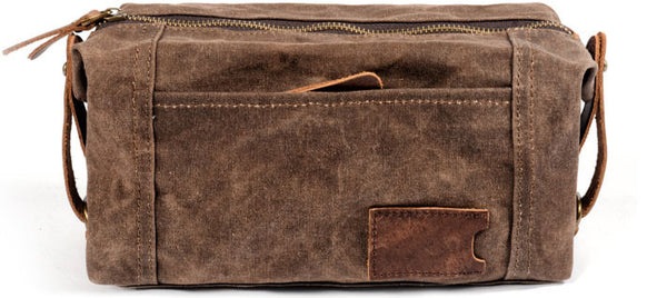 DEEPKEE original nubuck handmade full-grain genuine leather cowhide bag Canvas Leather waterproof wash bag for portable business trip, small organizer bag #6111Z