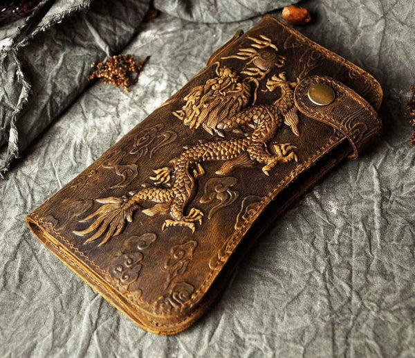 DEEPKEE original nubuck handmade full-grain genuine leather cowhide bag Deepkee Genuine Leather Bifold Wallet Organizer Checkbook Iron Chain #LD052