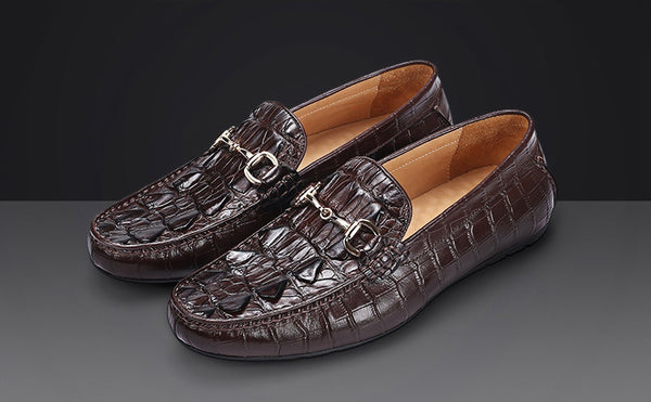 DEEPKEE original nubuck handmade full-grain genuine leather cowhide bag Handmade Crocodile Gommino Mens 6007-1