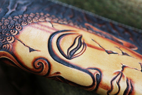 DEEPKEE original nubuck handmade full-grain genuine leather cowhide bag Deepkee Cowhide Carved Japanese Wallet #23790