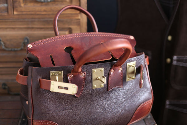 DEEPKEE original nubuck handmade full-grain genuine leather cowhide bag Deepkee handmade leather Faux Birkin 35 Bags For Sale #B30148-01