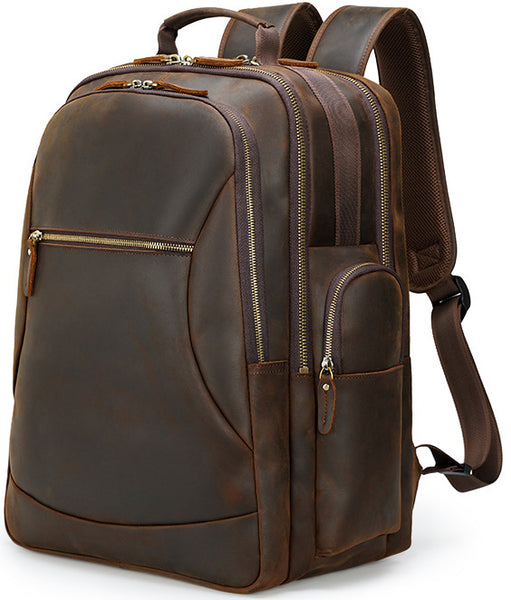 DEEPKEE original nubuck handmade full-grain genuine leather cowhide bag Deepkee Full-grain Leather Large Capacity Travel Cowhide Backpack #3709