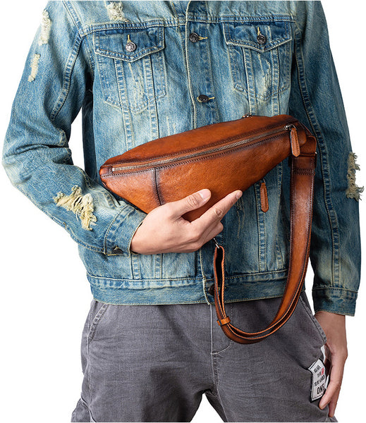 DEEPKEE original nubuck handmade full-grain genuine leather cowhide bag Leather Streamline Sling Bag #12045