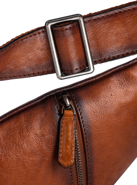 DEEPKEE original nubuck handmade full-grain genuine leather cowhide bag Leather Streamline Sling Bag #12045