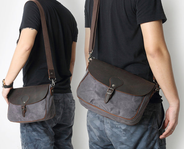 DEEPKEE original nubuck handmade full-grain genuine leather cowhide bag Waxed Canvas Messenger Side Bag #9110