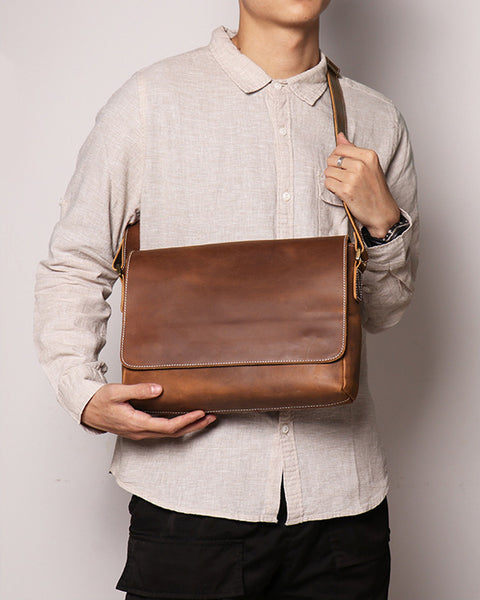 DEEPKEE original nubuck handmade full-grain genuine leather cowhide bag BASIS COWHIDE LEATHER MESSENGER BAG #30166