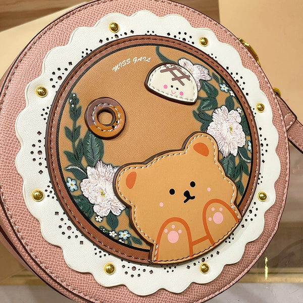 DEEPKEE original nubuck handmade full-grain genuine leather cowhide bag DEEPKEE HANDMADE LEATHER Miss Gail Luxury OOTD Round Crossbody Bag #G1144