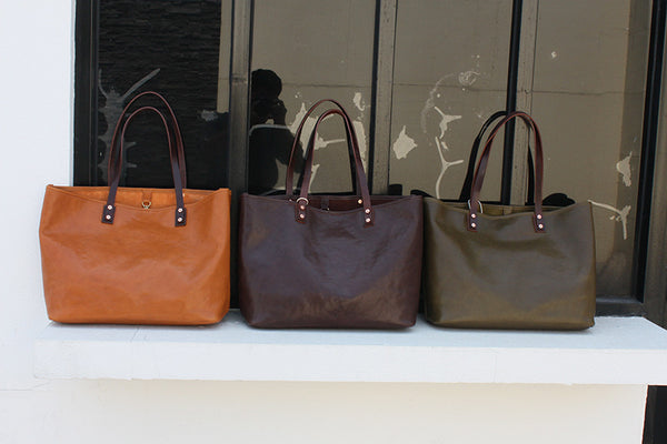 DEEPKEE original nubuck handmade full-grain genuine leather cowhide bag Vegetable Tanned Leather Cowhide Large Capacity Shopping Shoulder Bag KM-5276