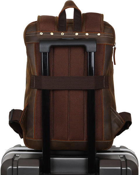 DEEPKEE original nubuck handmade full-grain genuine leather cowhide bag DEEPKEE Handcrafted Leather Commuter Cowhide Backpack #P3594BSD