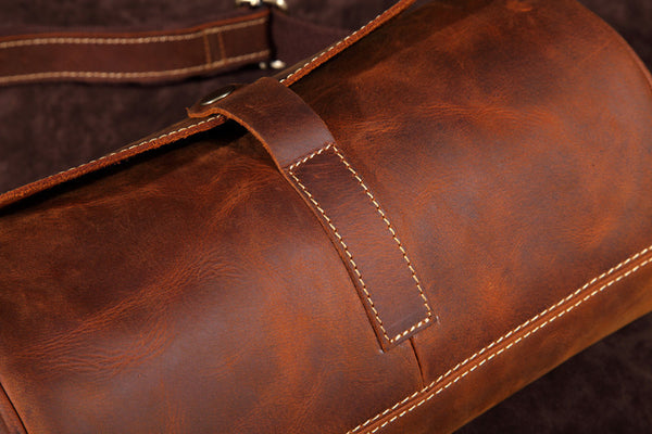 DEEPKEE original nubuck handmade full-grain genuine leather cowhide bag Vintage Leather Cylindricity Crossbody Bags No.SF061