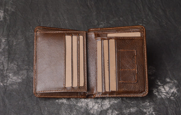 DEEPKEE original nubuck handmade full-grain genuine leather cowhide bag DEEPKEE HANDMADE | Oiled leather Trifold Wallet No.190