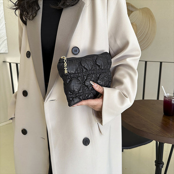 DEEPKEE original nubuck handmade full-grain genuine leather cowhide bag Embroidered Thread Lattice Coin Purse #5807