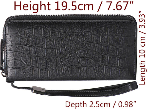 DEEPKEE original nubuck handmade full-grain genuine leather cowhide bag Checkered Cowhide Long Wallet With Wrist Strap No.J027_1