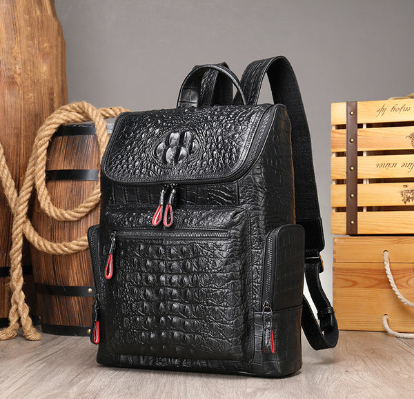DEEPKEE original nubuck handmade full-grain genuine leather cowhide bag DEEPKEE real LEATHER Crocodile Design Style Cowhide Backpack #1269