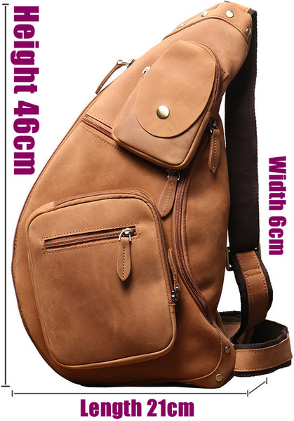 DEEPKEE original nubuck handmade full-grain genuine leather cowhide bag Alden Outdoor Travel Chest Bag No.30073