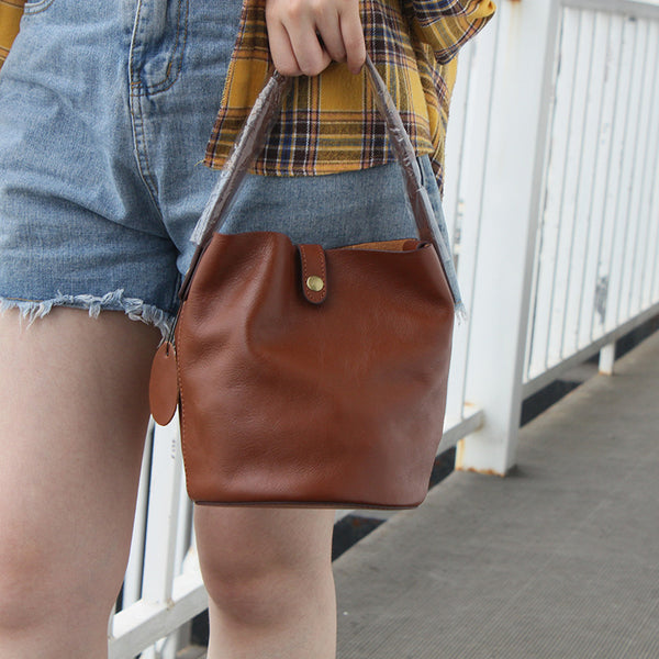 DEEPKEE original nubuck handmade full-grain genuine leather cowhide bag Leather Bucket Bag #59111