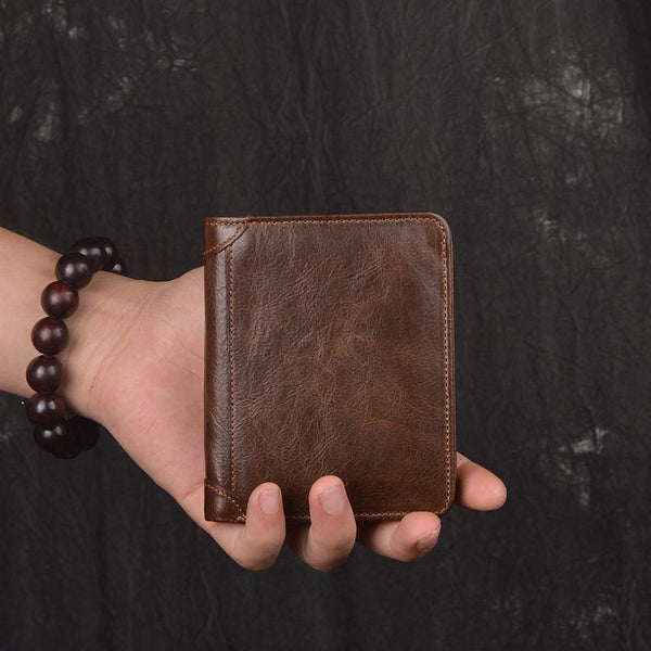 DEEPKEE original nubuck handmade full-grain genuine leather cowhide bag DEEPKEE HANDMADE | Oiled leather Trifold Wallet No.190