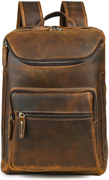 DEEPKEE original nubuck handmade full-grain genuine leather cowhide bag Leather Satchel Backpack #1430