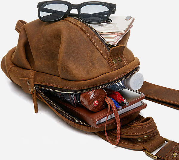 DEEPKEE original nubuck handmade full-grain genuine leather cowhide bag DEEPKEE Original 12’ Leather Chest Bag #A1026