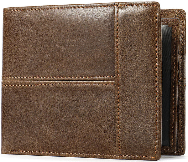 This is DEEPKEE original nubuck handmade full-grain genuine leather cowhide bag BIFOLD COMPACT WALLET NO.8064 Coffee