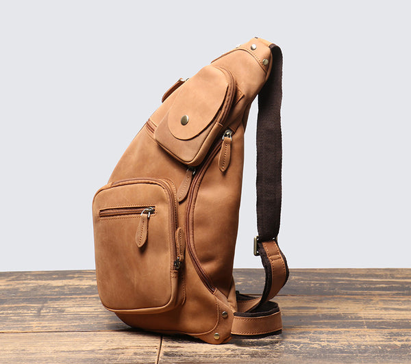 DEEPKEE original nubuck handmade full-grain genuine leather cowhide bag Alden Outdoor Travel Chest Bag No.30073