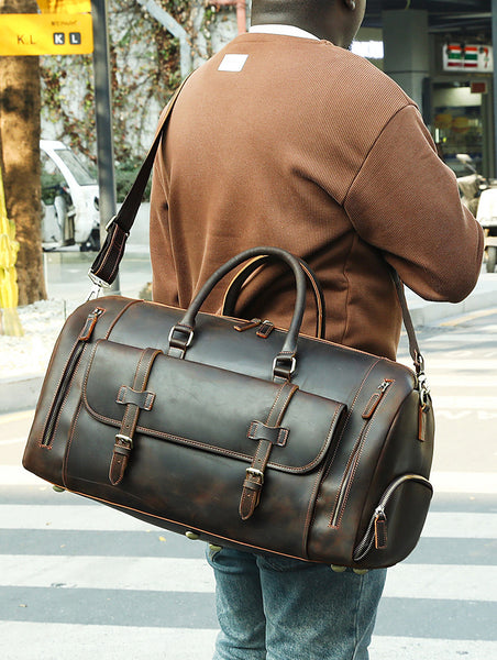 DEEPKEE original nubuck handmade full-grain genuine leather cowhide bag The Borsone Duffel Bag #1125