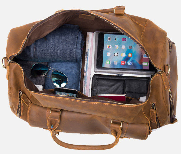 DEEPKEE original nubuck handmade full-grain genuine leather cowhide bag The Borsone Duffel Bag #1125