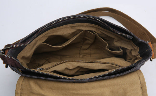 DEEPKEE original nubuck handmade full-grain genuine leather cowhide bag Waxed Canvas Mens Waterproof Side Bag, Courier Bag, Messenger Bag for Men.