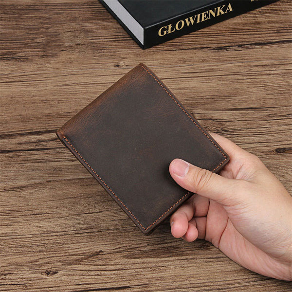 DEEPKEE original nubuck handmade full-grain genuine leather cowhide bag Best Brown Bifold Leather Mens Wallet Slim Wallet Driver's License Wallet for Men 8029