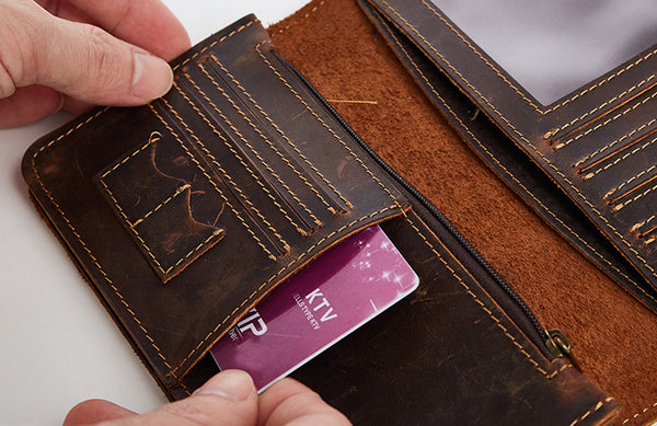 DEEPKEE original nubuck handmade full-grain genuine leather cowhide bag The Long Wallet #2043