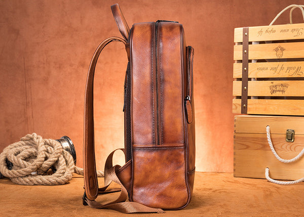 DEEPKEE original nubuck handmade full-grain genuine leather cowhide bag Brush Off Vegetable Tanned Full-grain Leather Backpack #8110