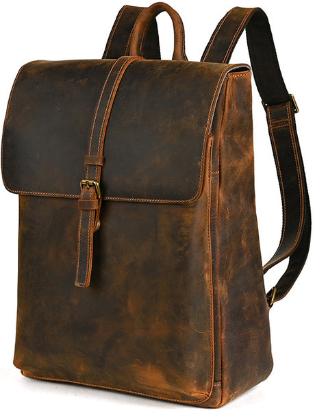 DEEPKEE original nubuck handmade full-grain genuine leather cowhide bag Travel Rucksack School Backpack No1811