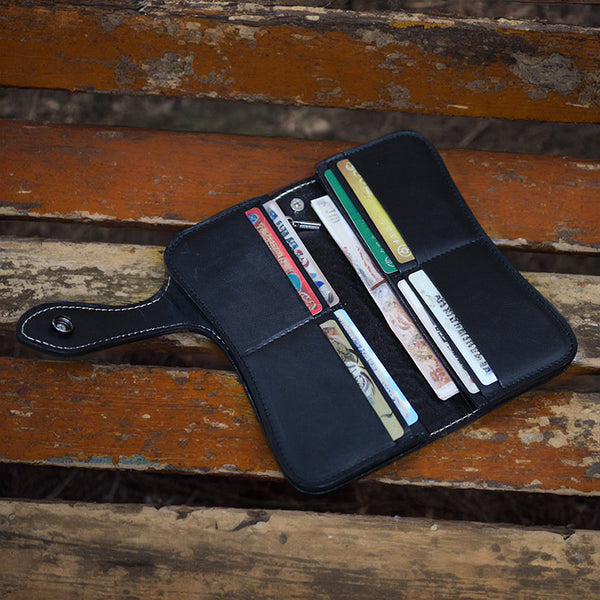 DEEPKEE original nubuck handmade full-grain genuine leather cowhide bag Deepkee Handmade Tooled Leather Floral Biker Wallet Chain 81665