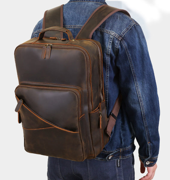 DEEPKEE original nubuck handmade full-grain genuine leather cowhide bag DEEPKEE WALKER LEATHER BACKPACK #3774