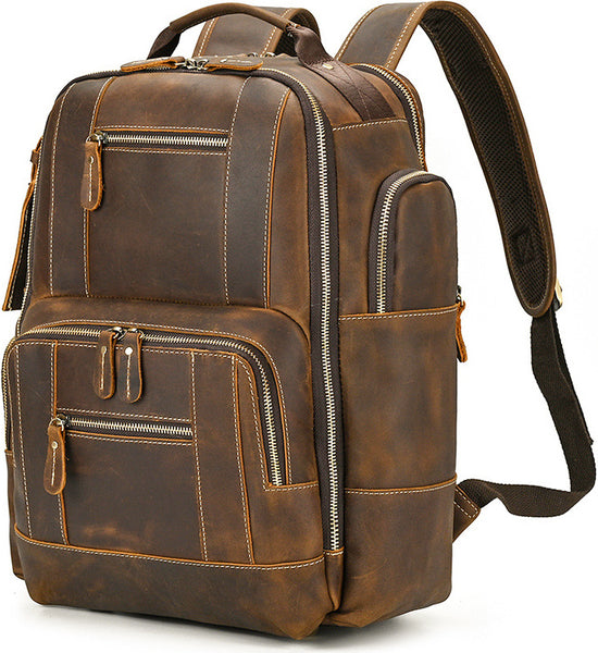 DEEPKEE original nubuck handmade full-grain genuine leather cowhide bag Dwight 18'' Cowhide Laptop Rucksack Backpack No9517