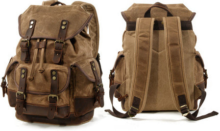 DEEPKEE original nubuck handmade full-grain genuine leather cowhide bag Canvas Spliced Leather Mountaineering Backapck #9508