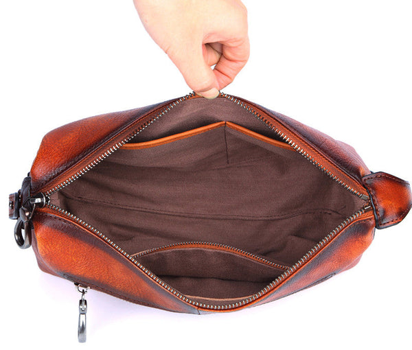 DEEPKEE original nubuck handmade full-grain genuine leather cowhide bag Cool Brown Black Coffee Leather Clutch Bag Purse Business Handbag #8185