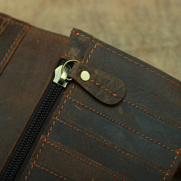 DEEPKEE original nubuck handmade full-grain genuine leather cowhide bag Deepkee Genuine Leather Bifold Wallet Organizer Checkbook Iron Chain #LD052