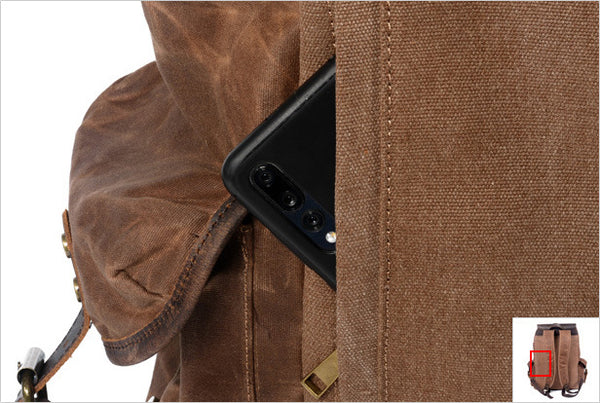 DEEPKEE original nubuck handmade full-grain genuine leather cowhide bag Classic Oil-Wax Canvas Drawstring Backpack #6105Z