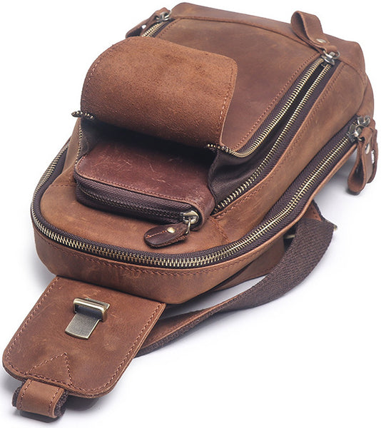 DEEPKEE original nubuck handmade full-grain genuine leather cowhide bag Packers Close-fitting Chest Bag No.30248