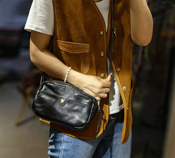 DEEPKEE original nubuck handmade full-grain genuine leather cowhide bag Horsehide washing water summary small square bags #23115