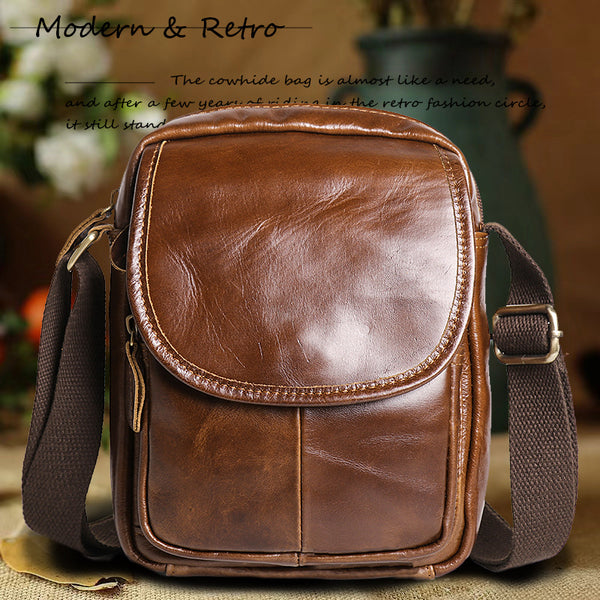 DEEPKEE original nubuck handmade full-grain genuine leather cowhide bag The Coarse Compact Vintage Leather Crossbody Bag #632-1