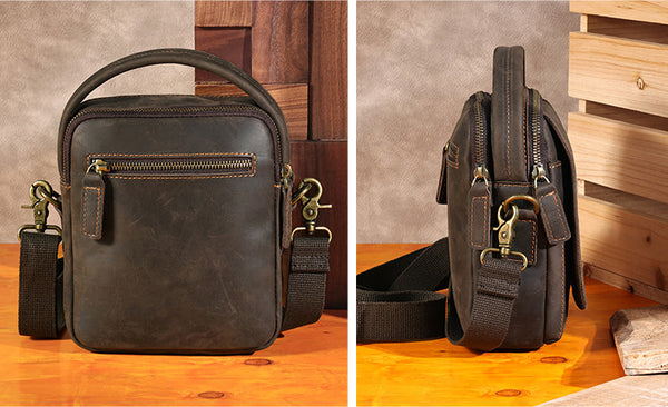 DEEPKEE original nubuck handmade full-grain genuine leather cowhide bag Best Leather Vertical Handbag Side Bag Messenger Bag #6567